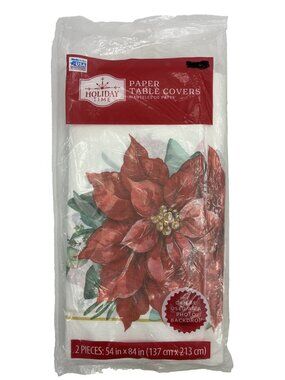 Holiday Time Paper Table Covers Christmas Poinsettia 2 Pack 54 x 84 Disposable